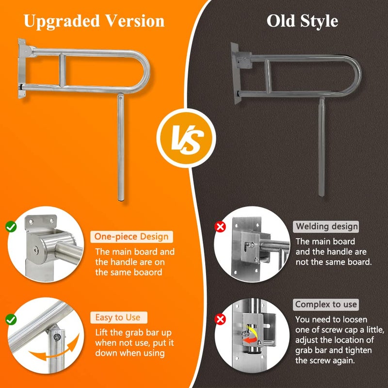 Zelen Flip Up Grab Bars for Bathroom Toilet Rails Handicap Grab Bars Shower Safety Hand Rails for Elderly Bathtub Grab Bar Tub Handicapped Toilet Support Shower Handles Bath Rail Folding Grip Bar - Image 2